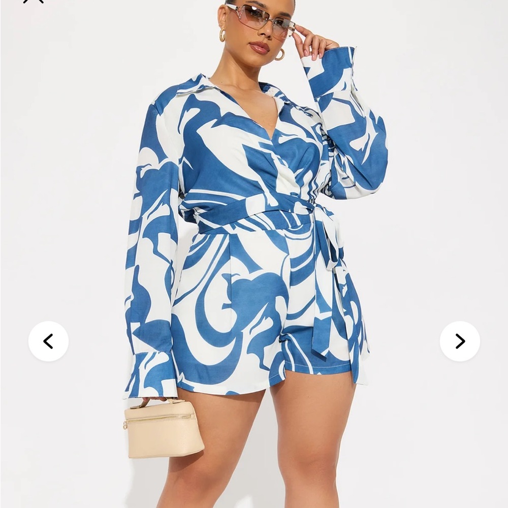 Fashion Nova Abstract Blue and White Jumpsuit